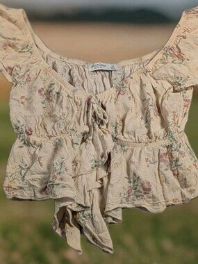 Arizona Womens Milkmaid Top Size XS Floral Cottagecore Romantic Lace Coquette
